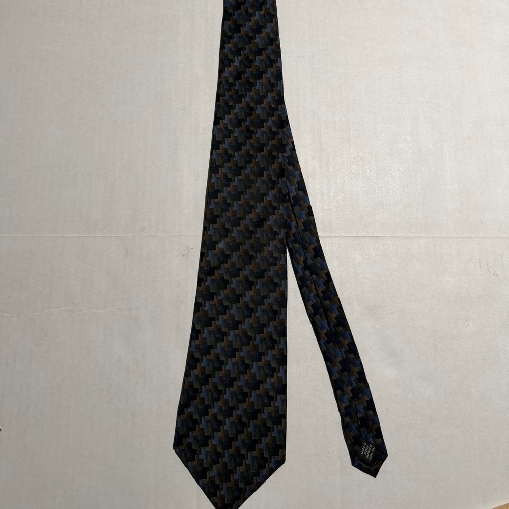 geoffrey beene 100% silk blue‎ brown patterned men's necktie #1278